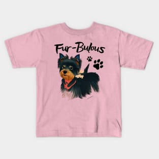 Adorable Black Yorkie Puppy Fur Babies Fabulous Kids T-Shirt